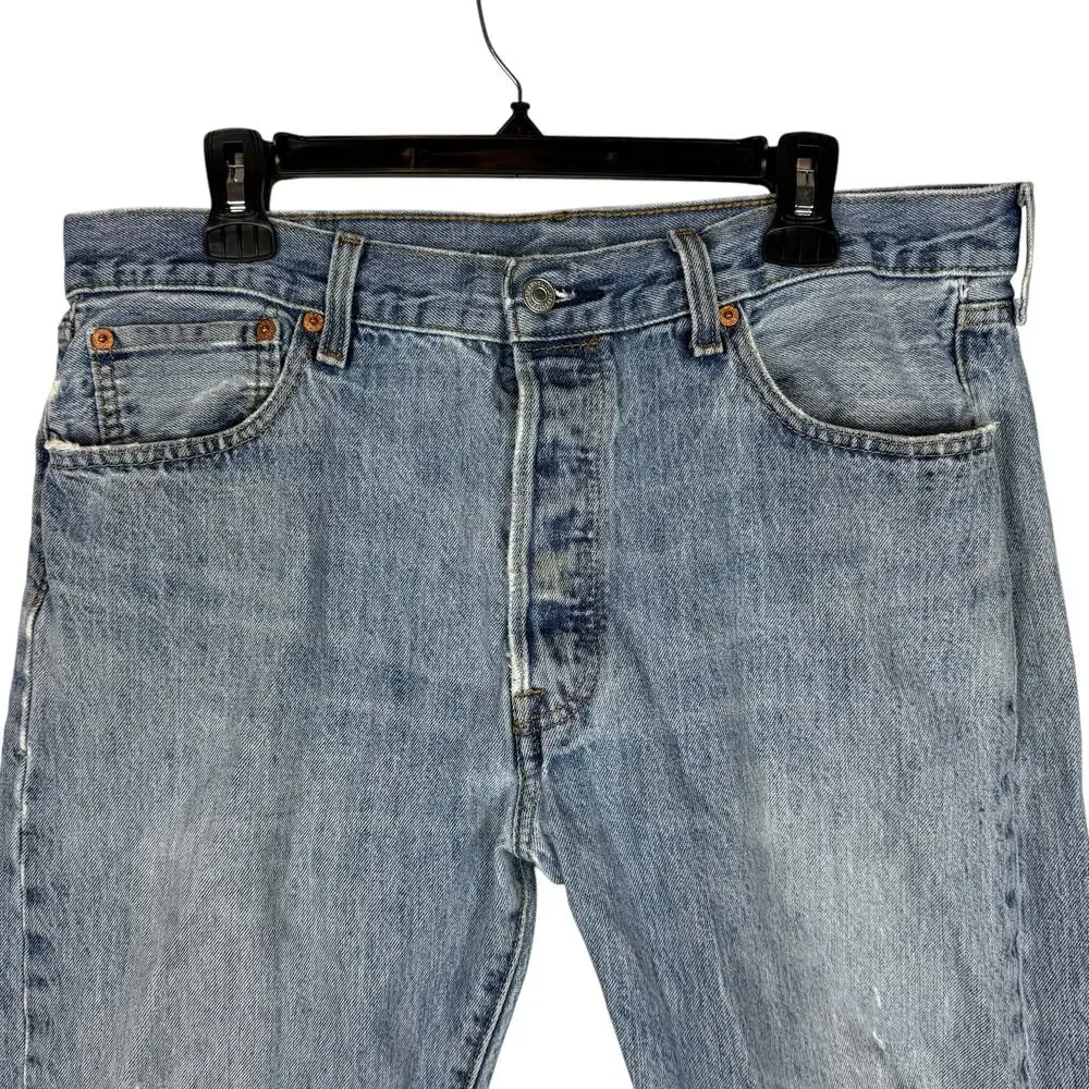Levi's‎ 501 Jeans Men 34x29 Blue Distress Stonewash Button-Fly Mid-Rise Straight